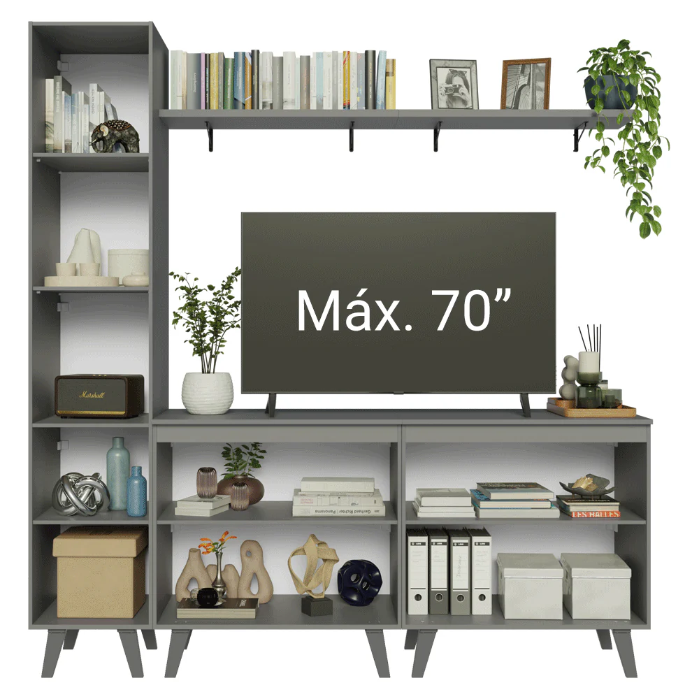 Rack para TV até 70 Polegadas + Prateleira 200cm Cinza Nice Madesa 02 - Image 5