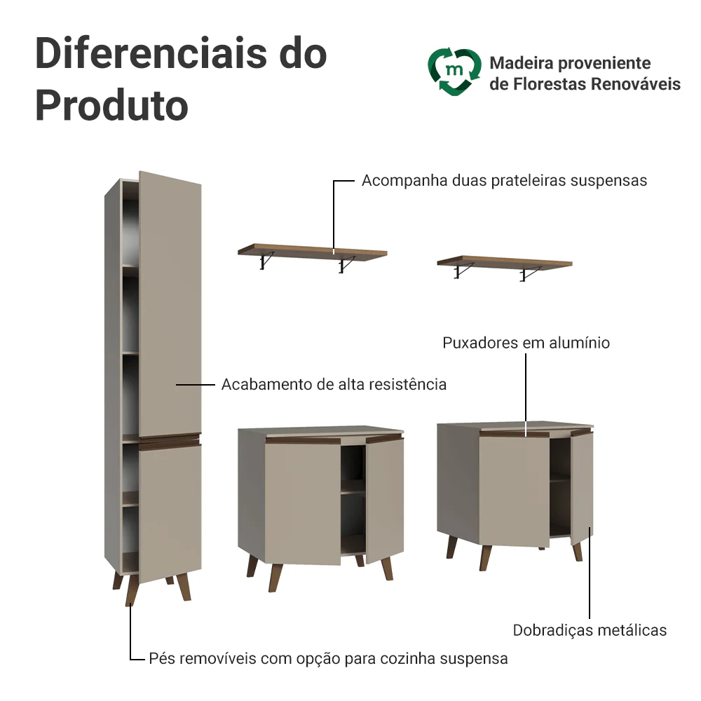 Rack para TV até 70 Polegadas + Prateleira 200cm Crema Nice Madesa 02 - Image 4