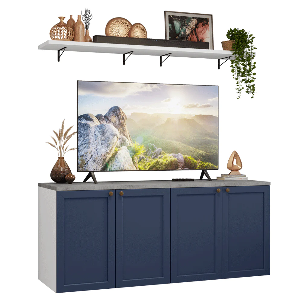 Rack para TV até 70 Polegadas + Prateleiras 160cm Branco/Azul Vik Madesa 05 - Image 2
