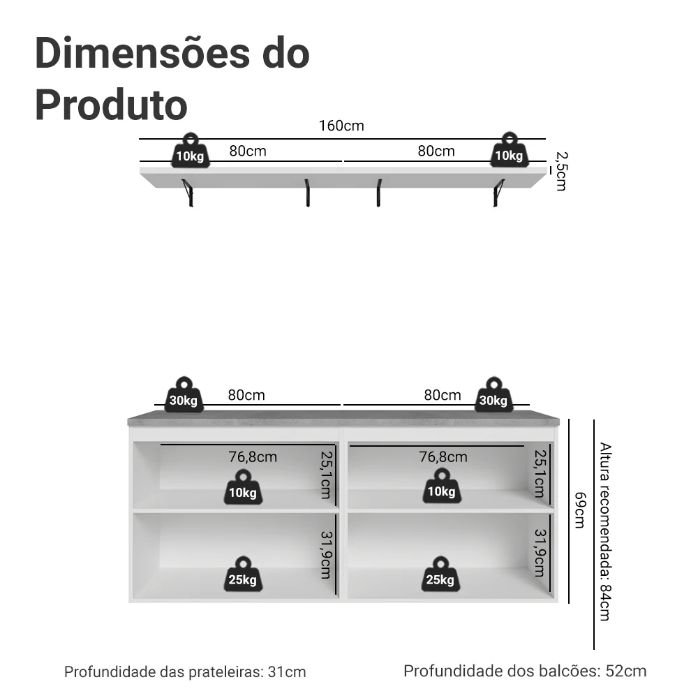 Rack para TV até 70 Polegadas + Prateleiras 160cm Branco/Azul Vik Madesa 05 - Image 3