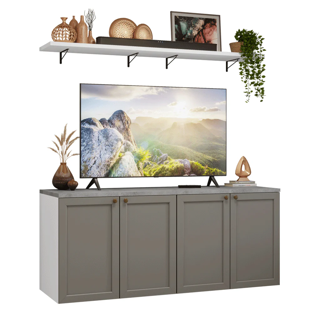 Rack para TV até 70 Polegadas + Prateleiras 160cm Branco/Cinza Vik Madesa 05 - Image 2