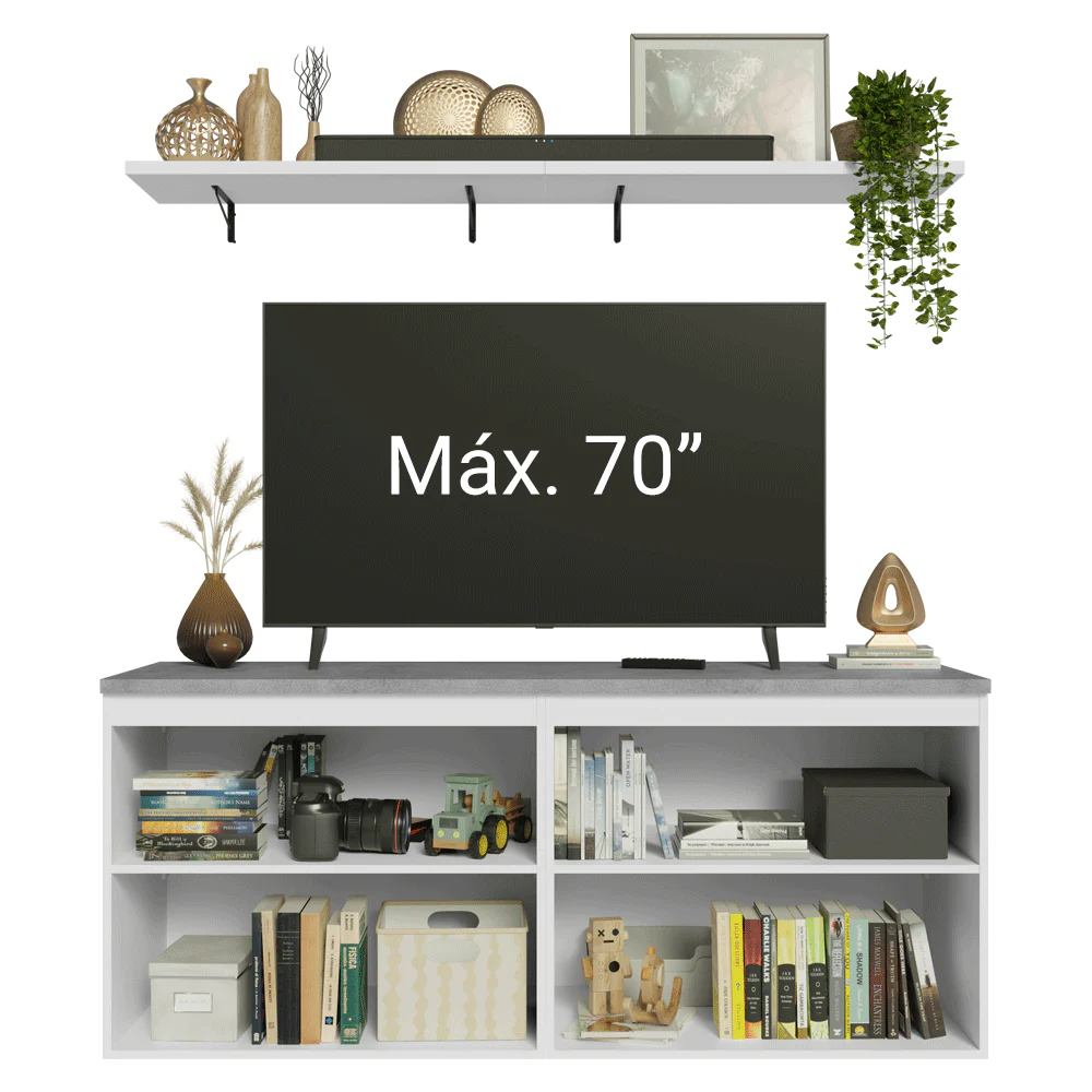 Rack para TV até 70 Polegadas + Prateleiras 160cm Branco/Cinza Vik Madesa 05 - Image 6