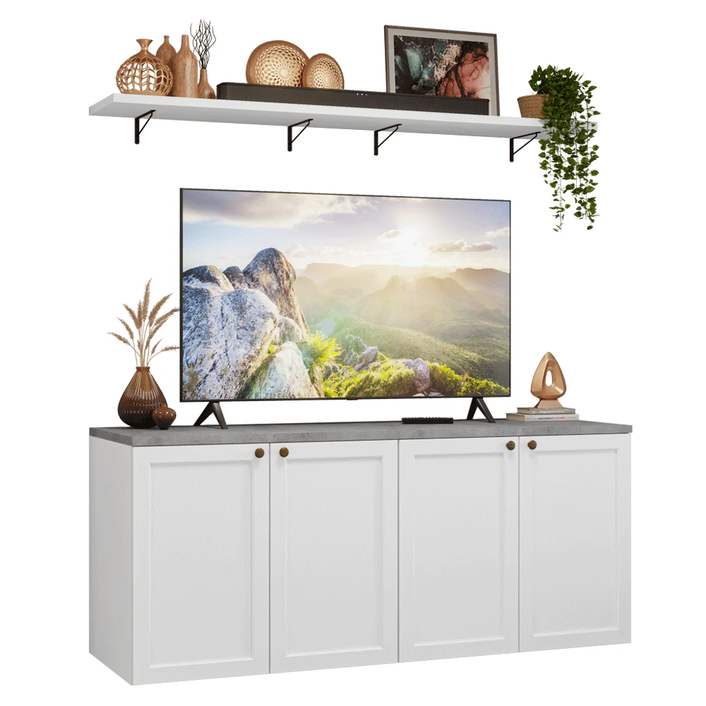 Rack para TV até 70 Polegadas + Prateleiras 160cm Branco Vik Madesa 05 - Image 2