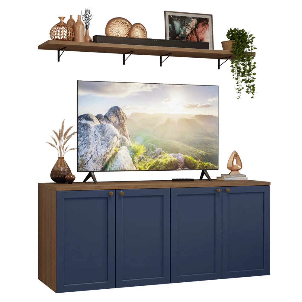 Rack para TV até 70 Polegadas + Prateleiras 160cm Rustic/Azul Vik Madesa 05 - Image 2