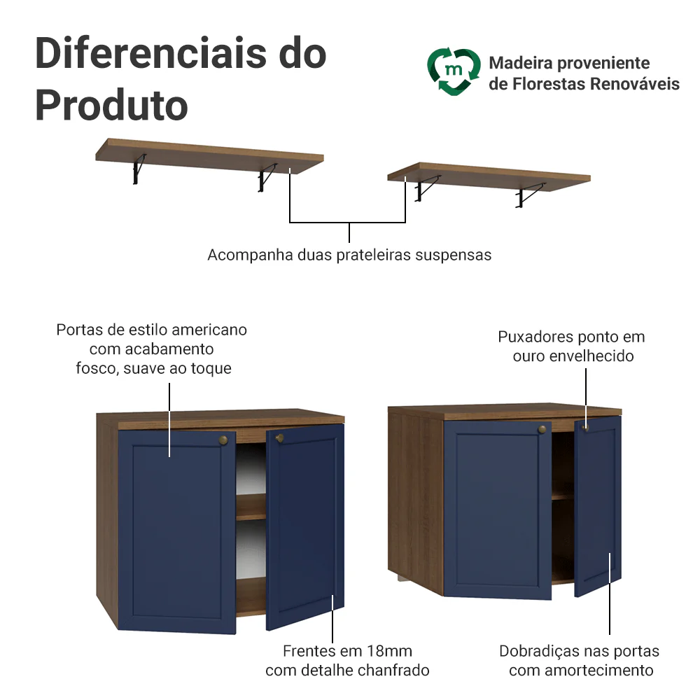 Rack para TV até 70 Polegadas + Prateleiras 160cm Rustic/Azul Vik Madesa 05 - Image 4