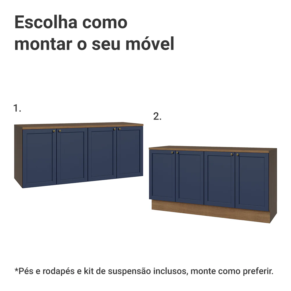 Rack para TV até 70 Polegadas + Prateleiras 160cm Rustic/Azul Vik Madesa 05 - Image 5