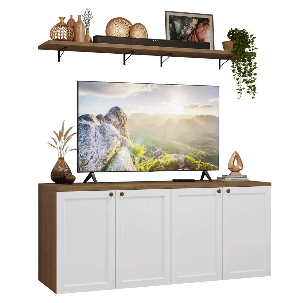 Rack para TV até 70 Polegadas + Prateleiras 160cm Rustic/Branco Vik Madesa 05 - Image 2