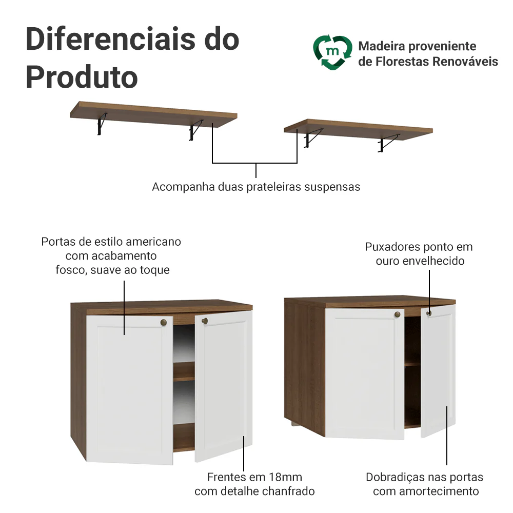 Rack para TV até 70 Polegadas + Prateleiras 160cm Rustic/Branco Vik Madesa 05 - Image 4