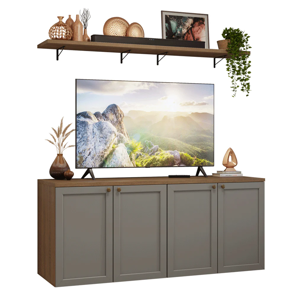Rack para TV até 70 Polegadas + Prateleiras 160cm Rustic/Cinza Vik Madesa 05 - Image 2
