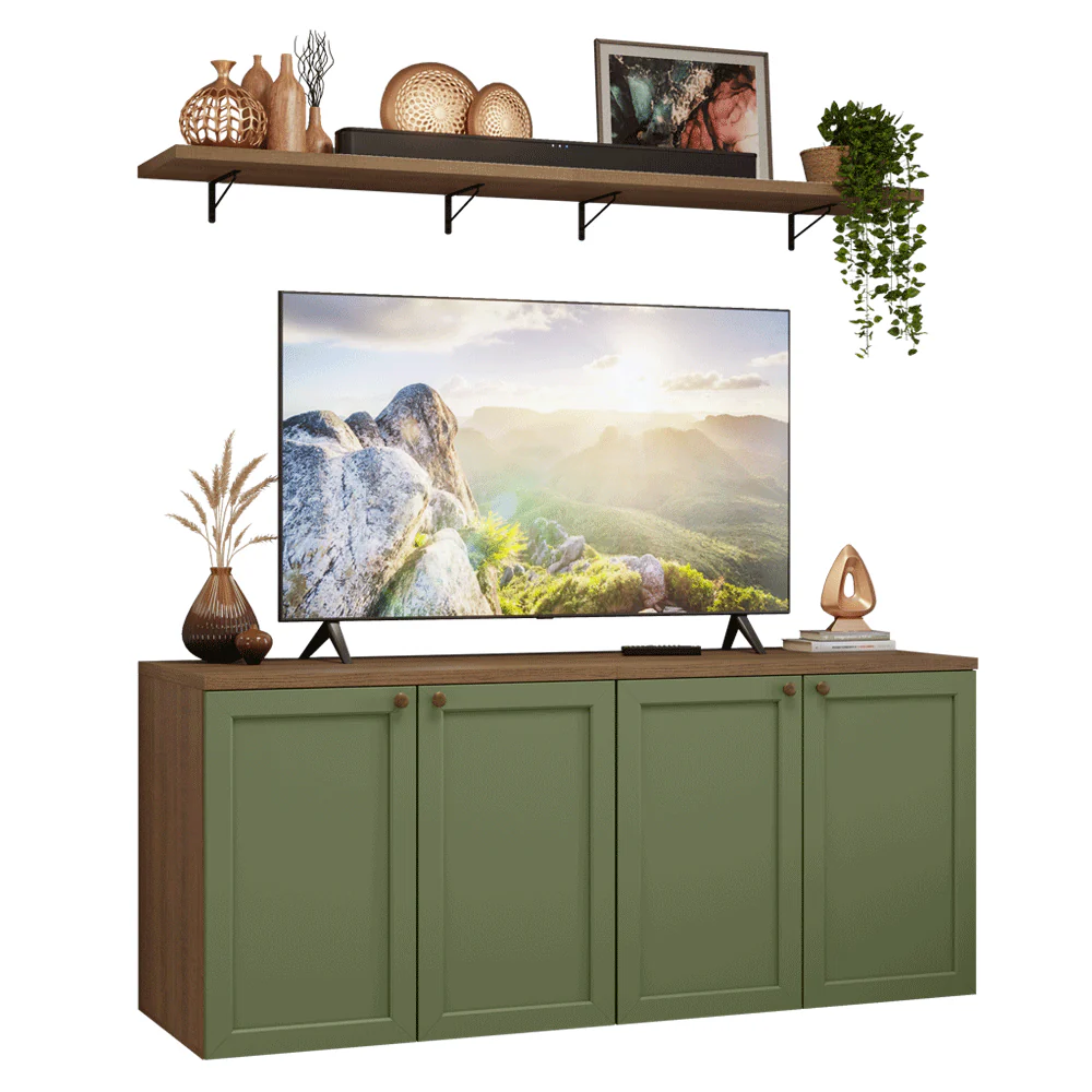 Rack para TV até 70 Polegadas + Prateleiras 160cm Rustic/Verde Vik Madesa 05 - Image 2