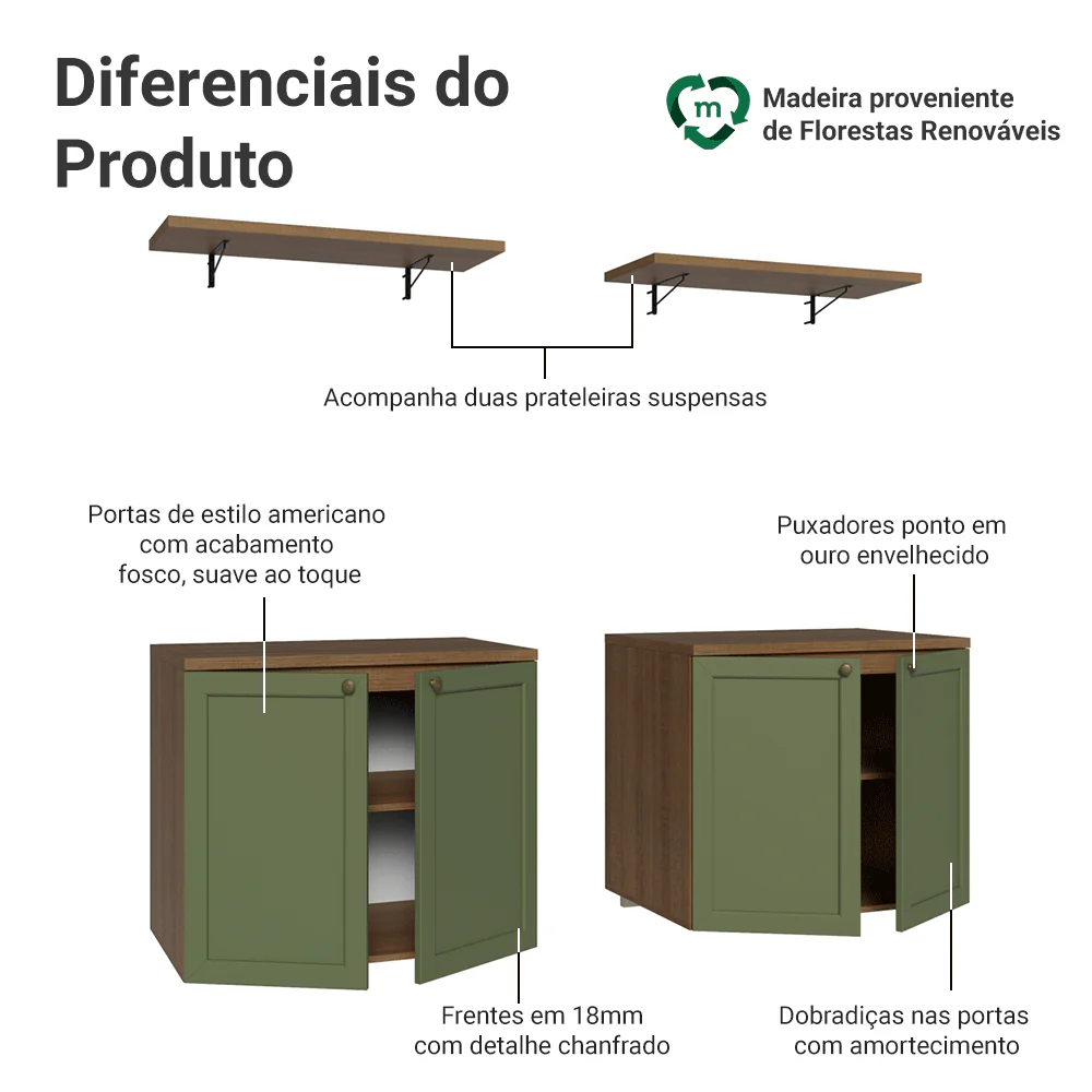 Rack para TV até 70 Polegadas + Prateleiras 160cm Rustic/Verde Vik Madesa 05 - Image 4