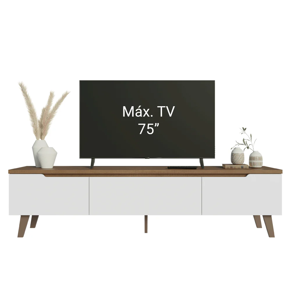 Rack para TV até 75 Polegadas 180 cm 2 Portas 1 Gaveta Rustic/Branco Dune Madesa - Image 5
