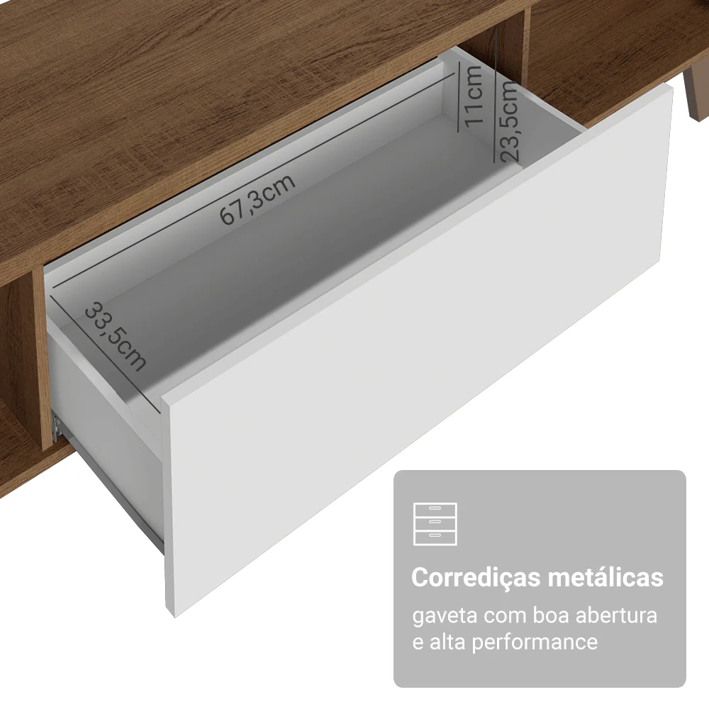 Rack para TV até 75 Polegadas 180 cm 2 Portas 1 Gaveta Rustic/Branco Dune Madesa - Image 7