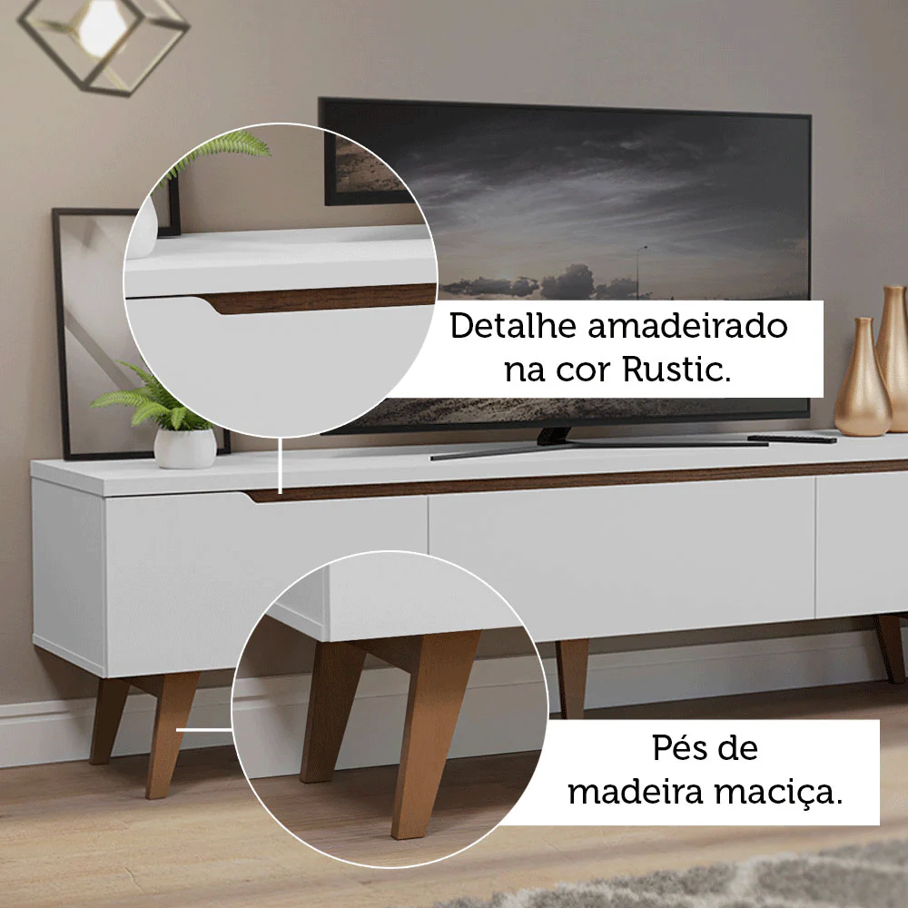 Rack para TV até 75 Polegadas 2 Portas 1 Gaveta Branco Troy Madesa - Image 9
