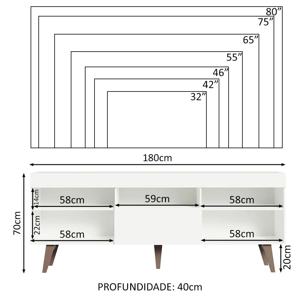 Rack para TV até 75 Polegadas Lille Madesa 180 cm 1 Porta Branco - Image 10