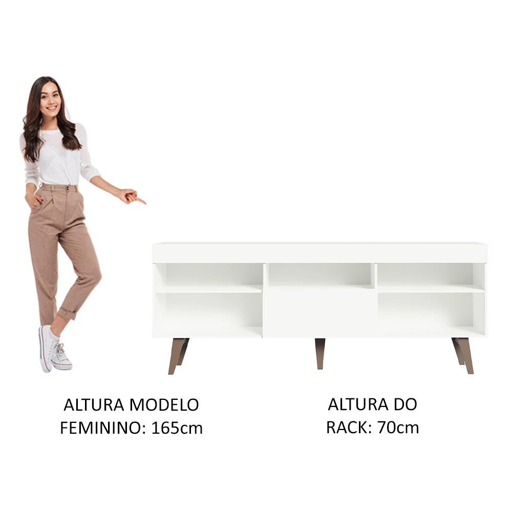 Rack para TV até 75 Polegadas Lille Madesa 180 cm 1 Porta Branco - Image 5
