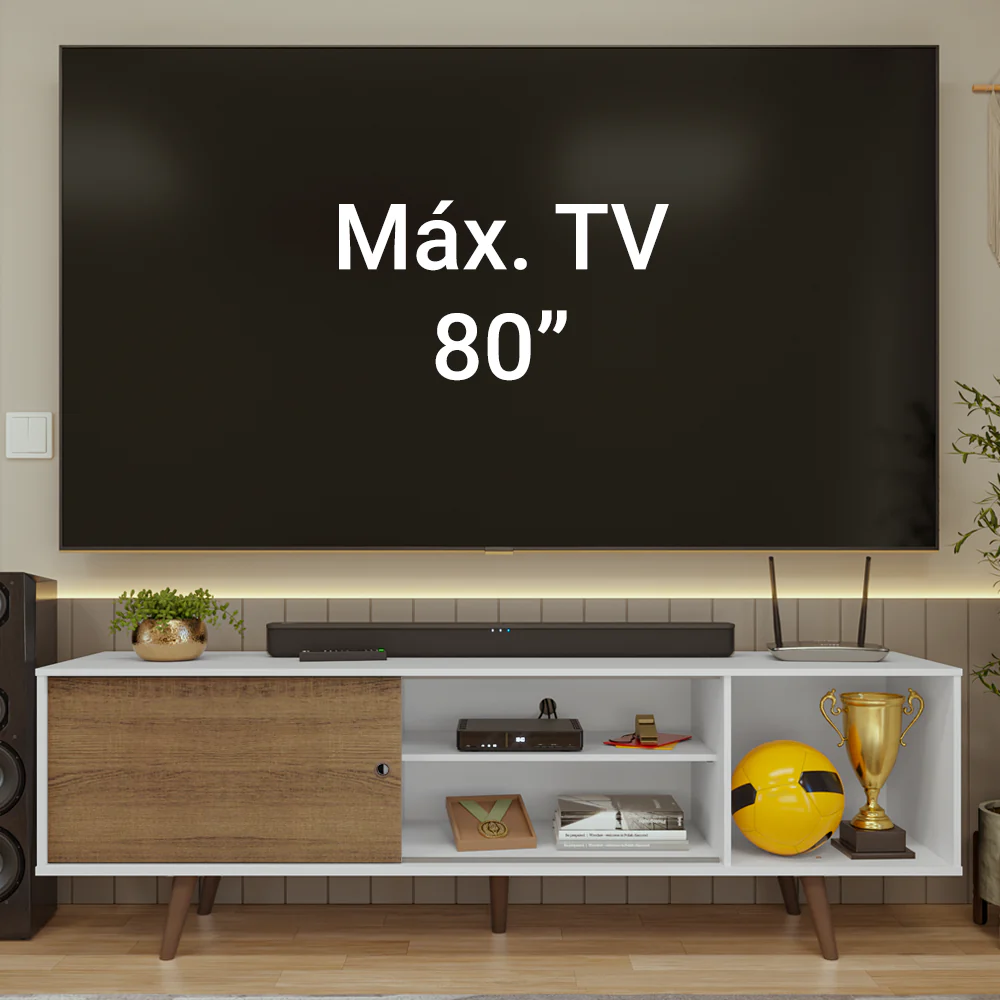Rack para TV até 80 Polegadas 160cm Branco Pés Rustic Torino Madesa - Image 5