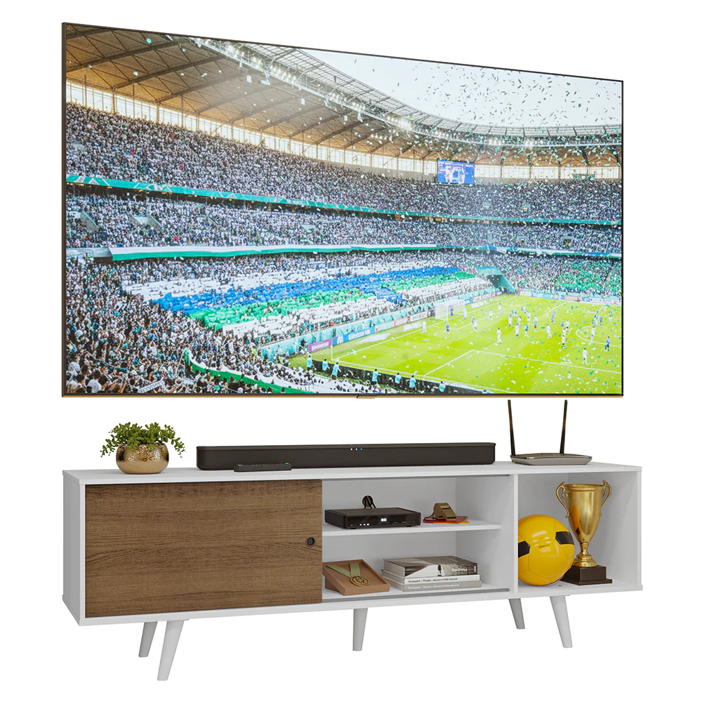 Rack para TV até 80 Polegadas 160cm Branco/Rustic com Pés Branco Torino Madesa - Image 2