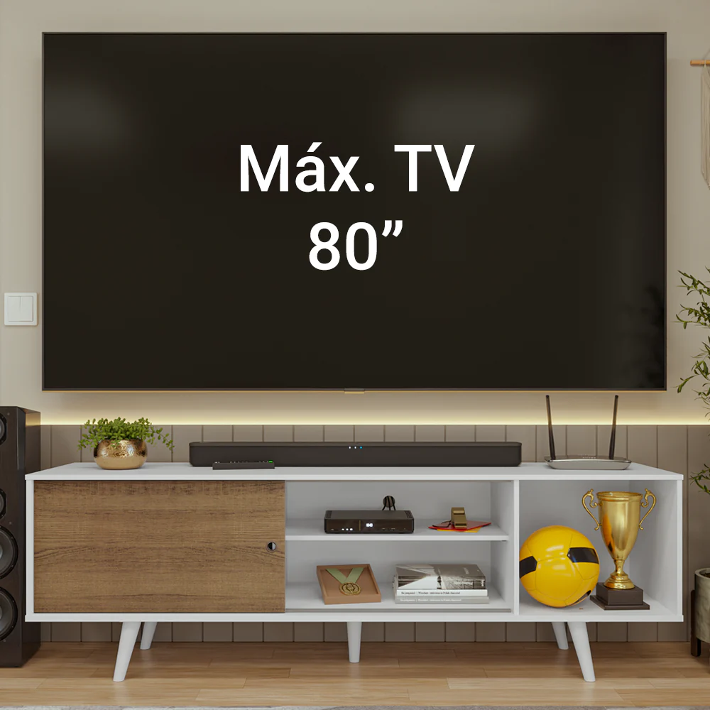 Rack para TV até 80 Polegadas 160cm Branco/Rustic com Pés Branco Torino Madesa - Image 5
