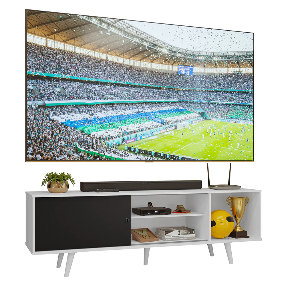 Rack para TV até 80 Polegadas 160cm com Pés Branco/Preto Torino Madesa - Image 2