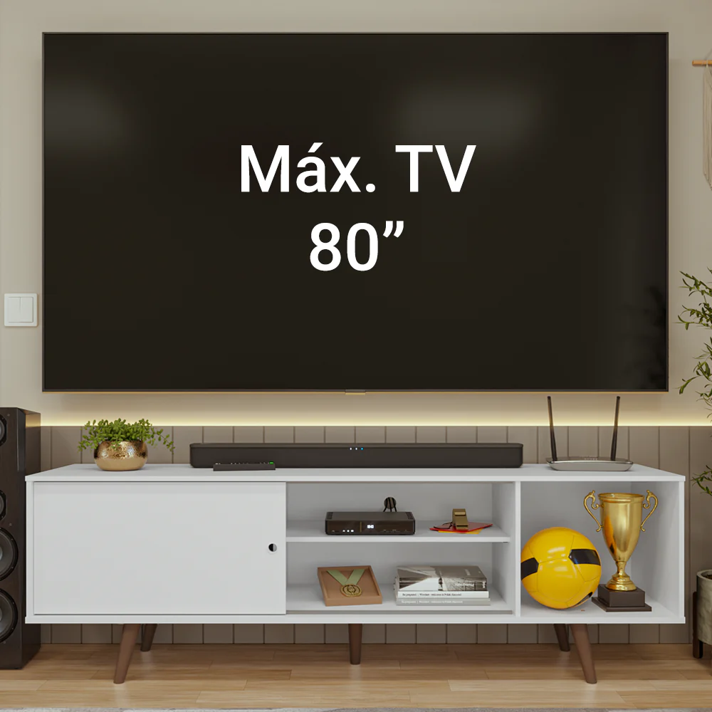Rack para TV até 80 Polegadas 160cm com Pés Branco/Rustic Torino Madesa - Image 5