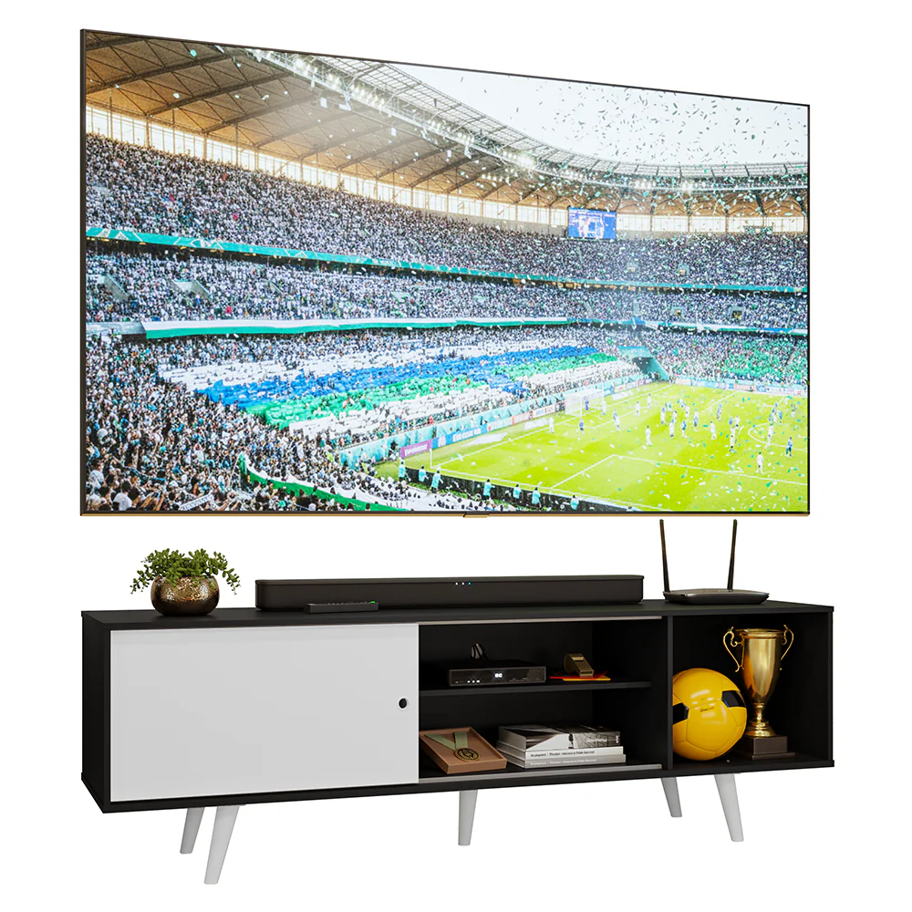 Rack para TV até 80 Polegadas 160cm com Pés Preto/Branco Torino Madesa - Image 2