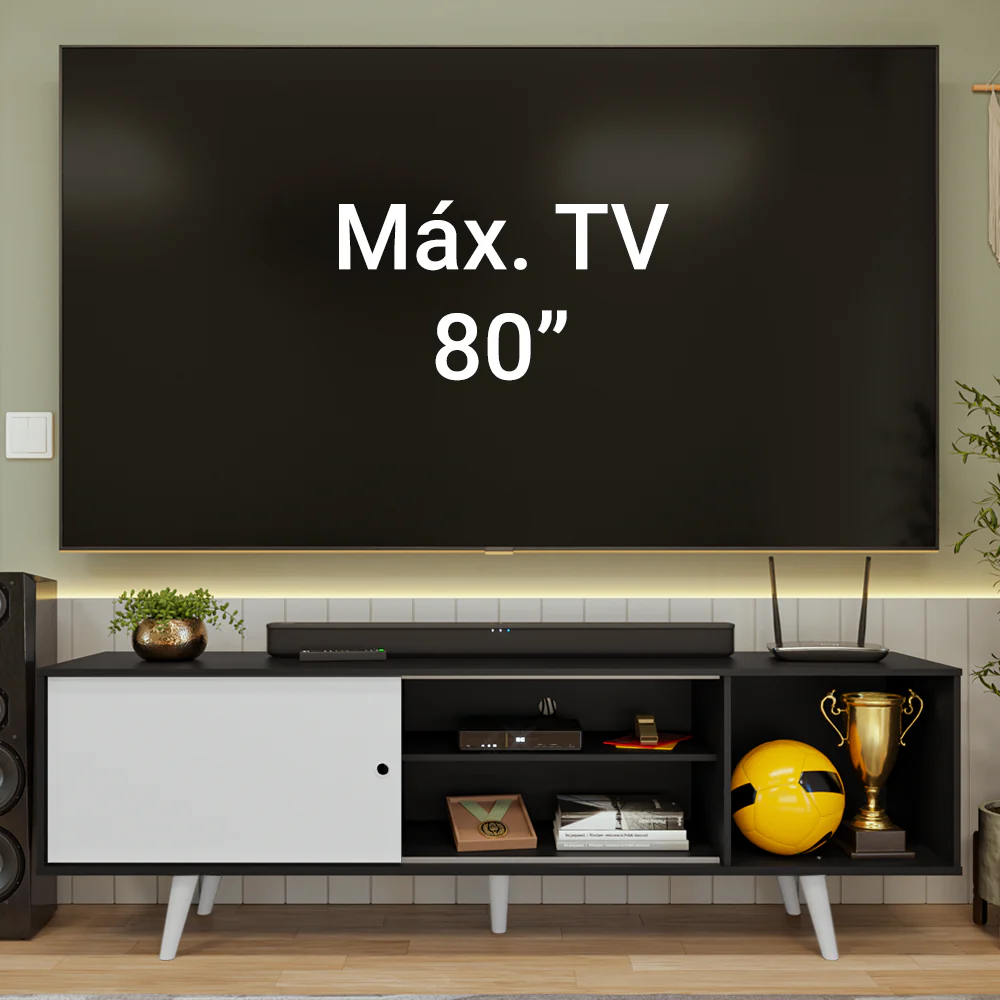 Rack para TV até 80 Polegadas 160cm com Pés Preto/Branco Torino Madesa - Image 5