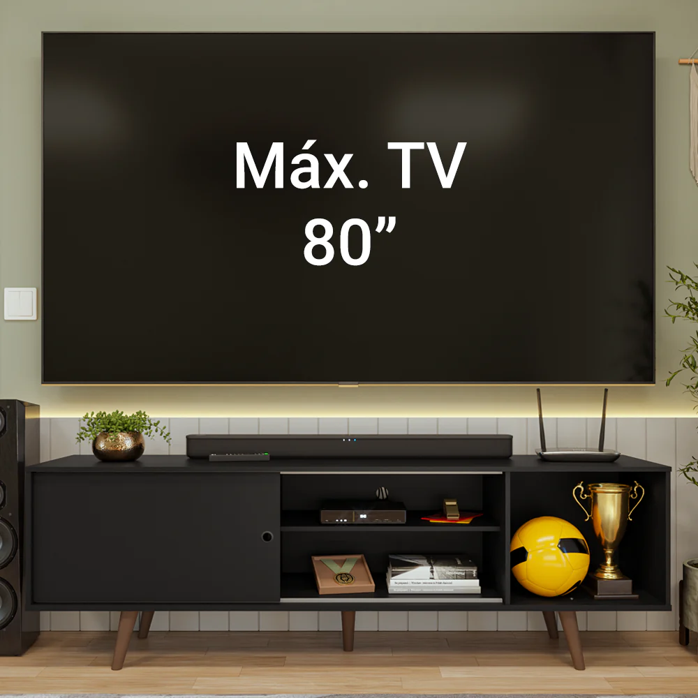 Rack para TV até 80 Polegadas 160cm com Pés Preto/Rustic Torino Madesa - Image 5