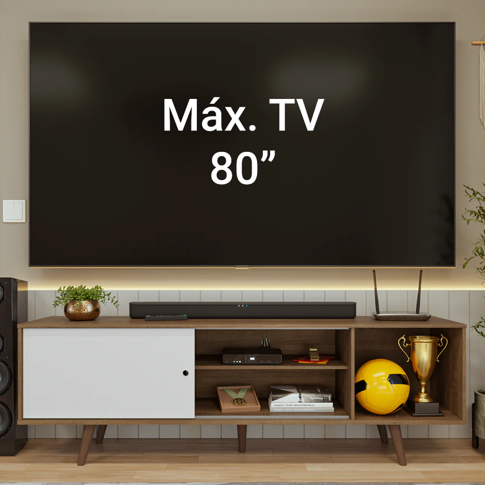 Rack para TV até 80 Polegadas 160cm com Pés Rustic/Branco/Rustic Torino Madesa - Image 5