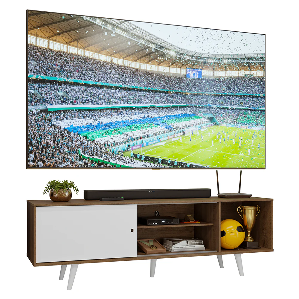 Rack para TV até 80 Polegadas 160cm com Pés Rustic/Branco Torino Madesa - Image 2