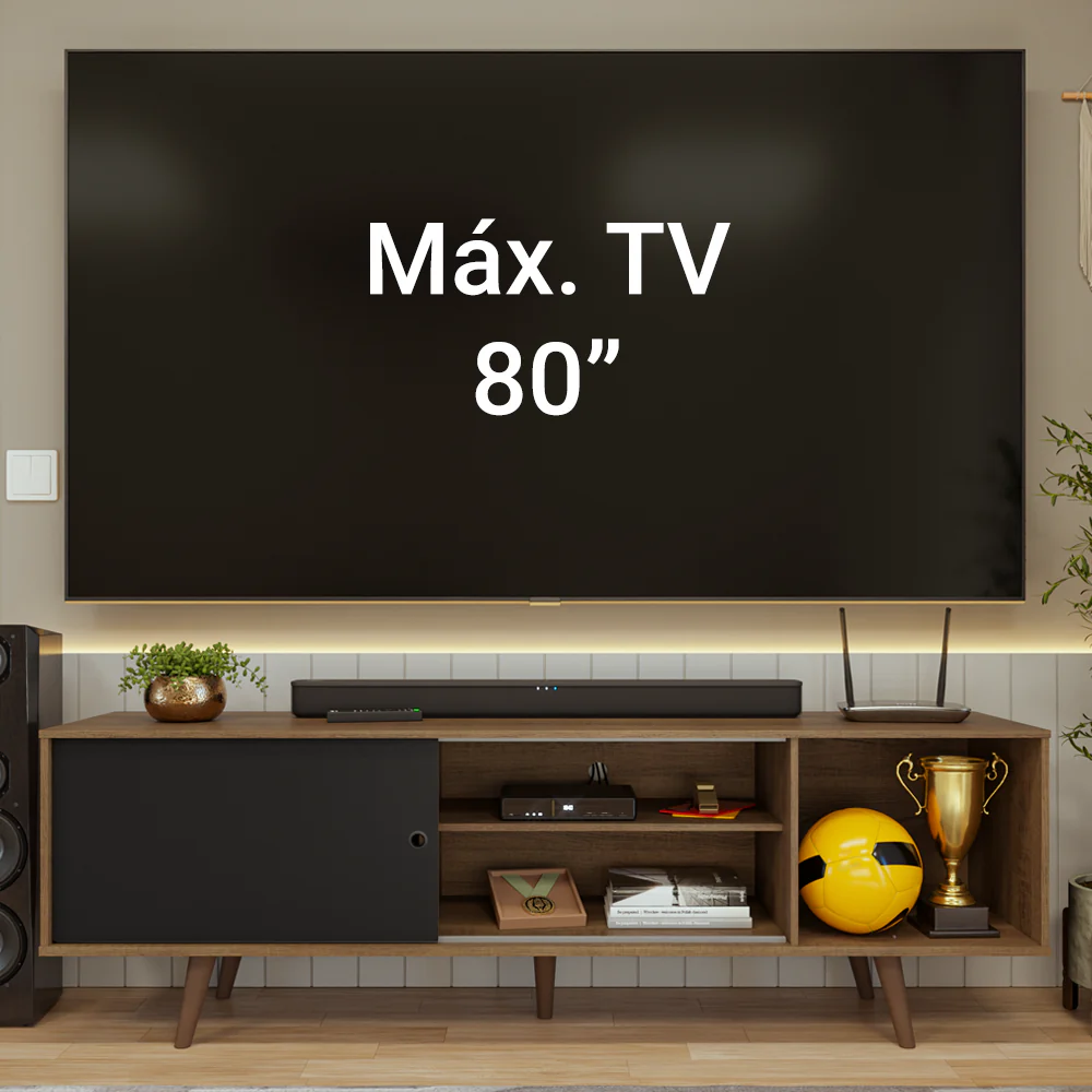Rack para TV até 80 Polegadas 160cm com Pés Rustic/Preto Torino Madesa - Image 5
