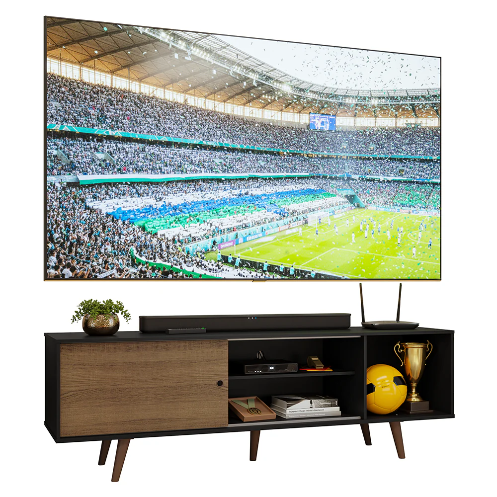 Rack para TV até 80 Polegadas 160cm Preto/Rustic com Pés Rustic Torino Madesa - Image 2