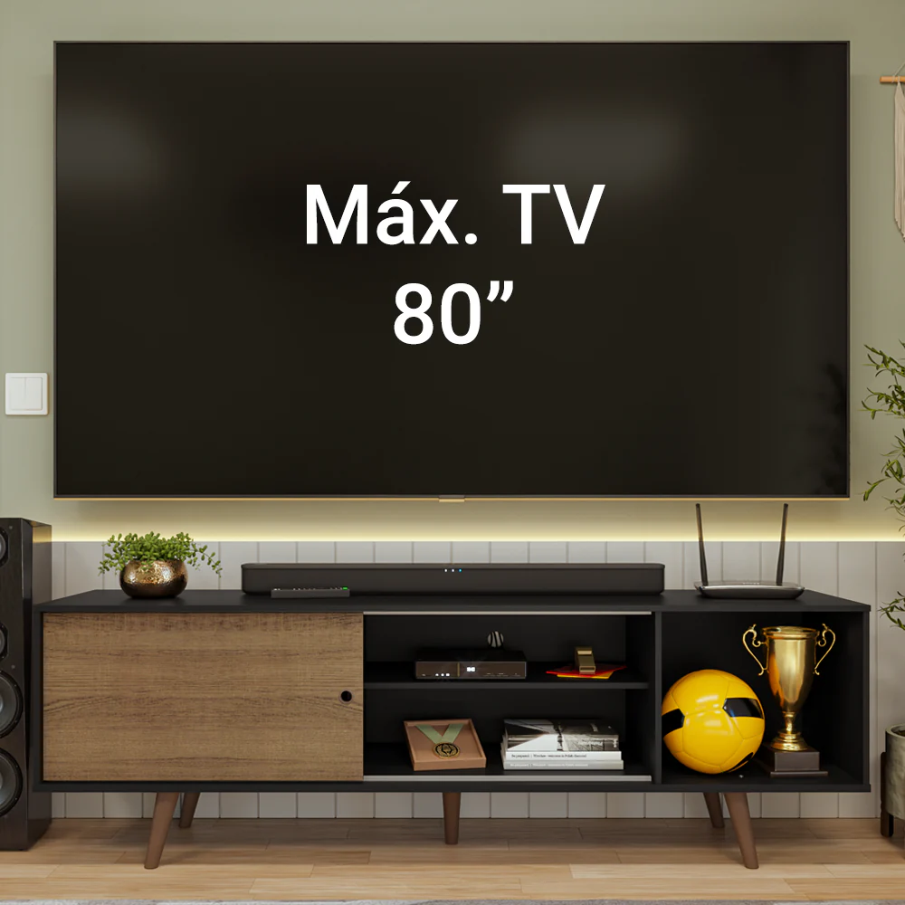Rack para TV até 80 Polegadas 160cm Preto/Rustic com Pés Rustic Torino Madesa - Image 5