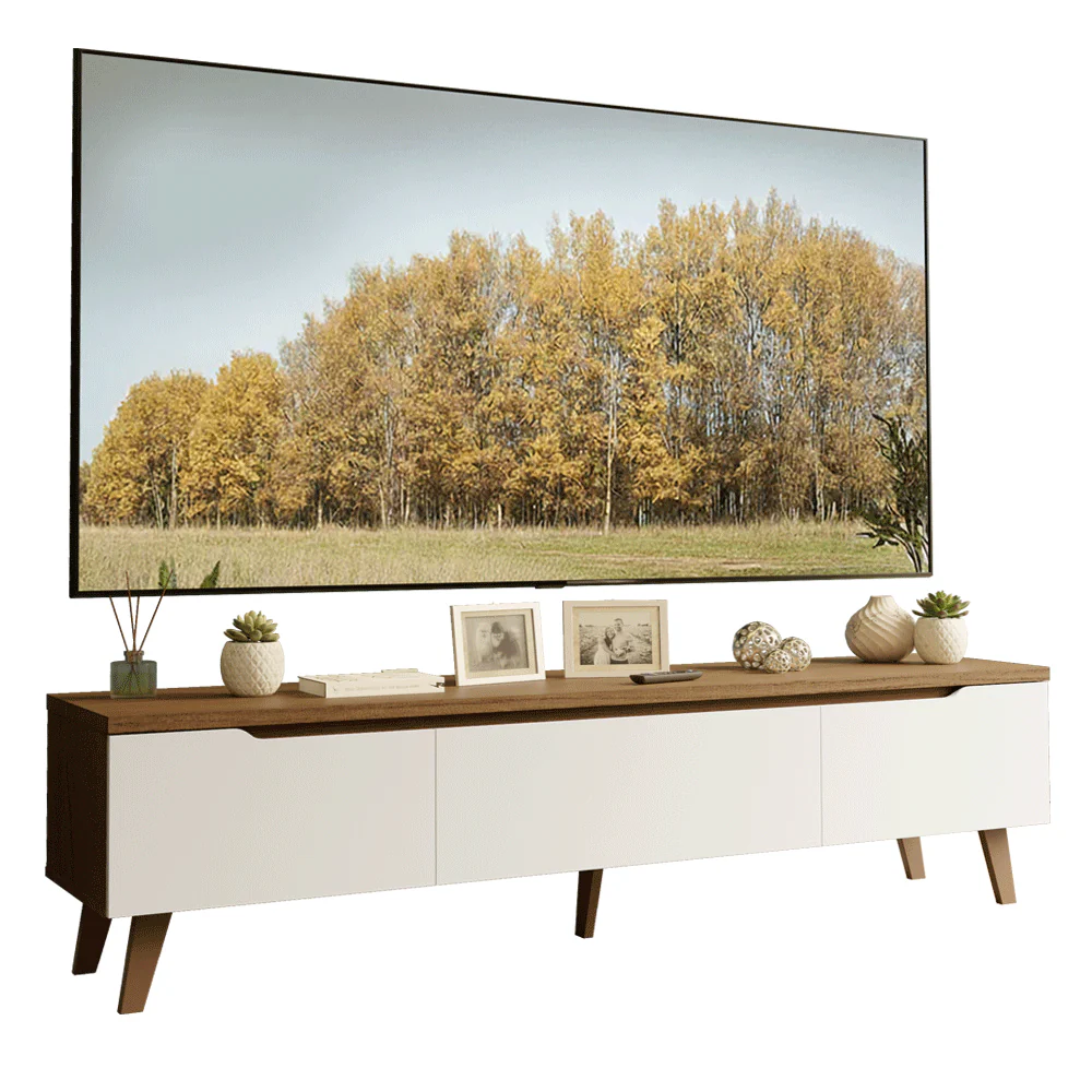Rack para TV até 80 Polegadas 180 cm 2 Portas 1 Gaveta Rustic/Branco Nilo Madesa - Image 2
