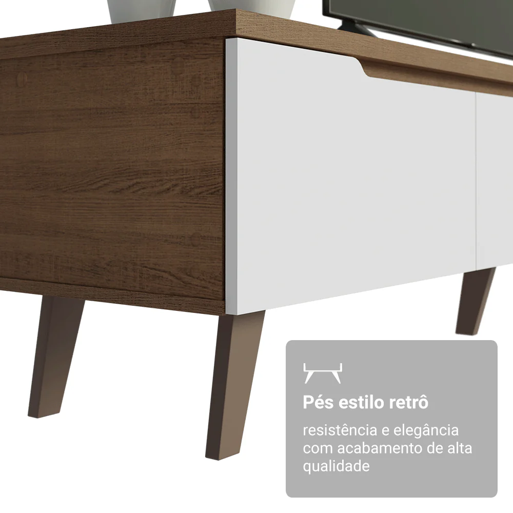 Rack para TV até 80 Polegadas 180 cm 2 Portas 1 Gaveta Rustic/Branco Nilo Madesa - Image 6