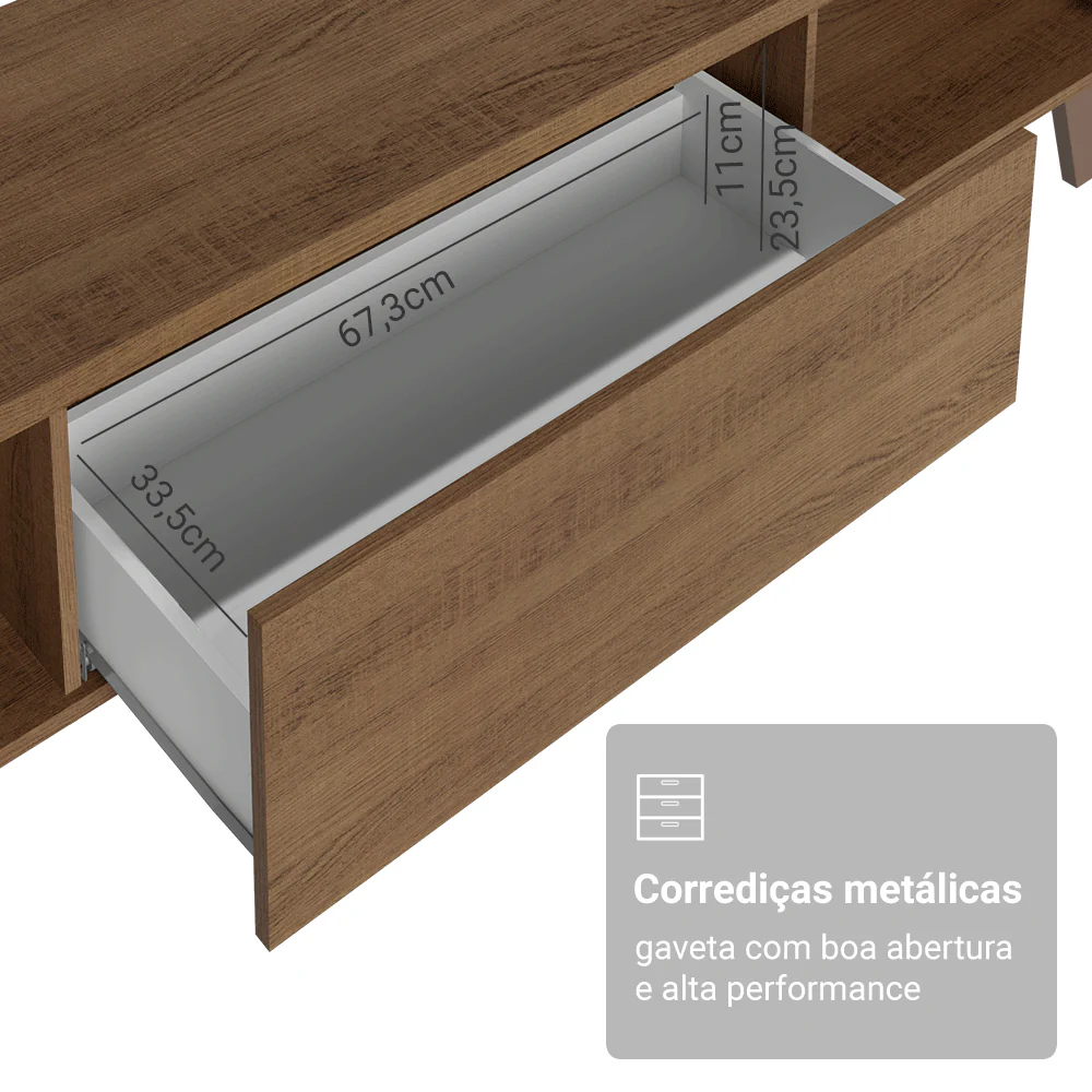 Rack para TV até 80 Polegadas 180 cm 2 Portas 1 Gaveta Rustic Nilo Madesa - Image 7