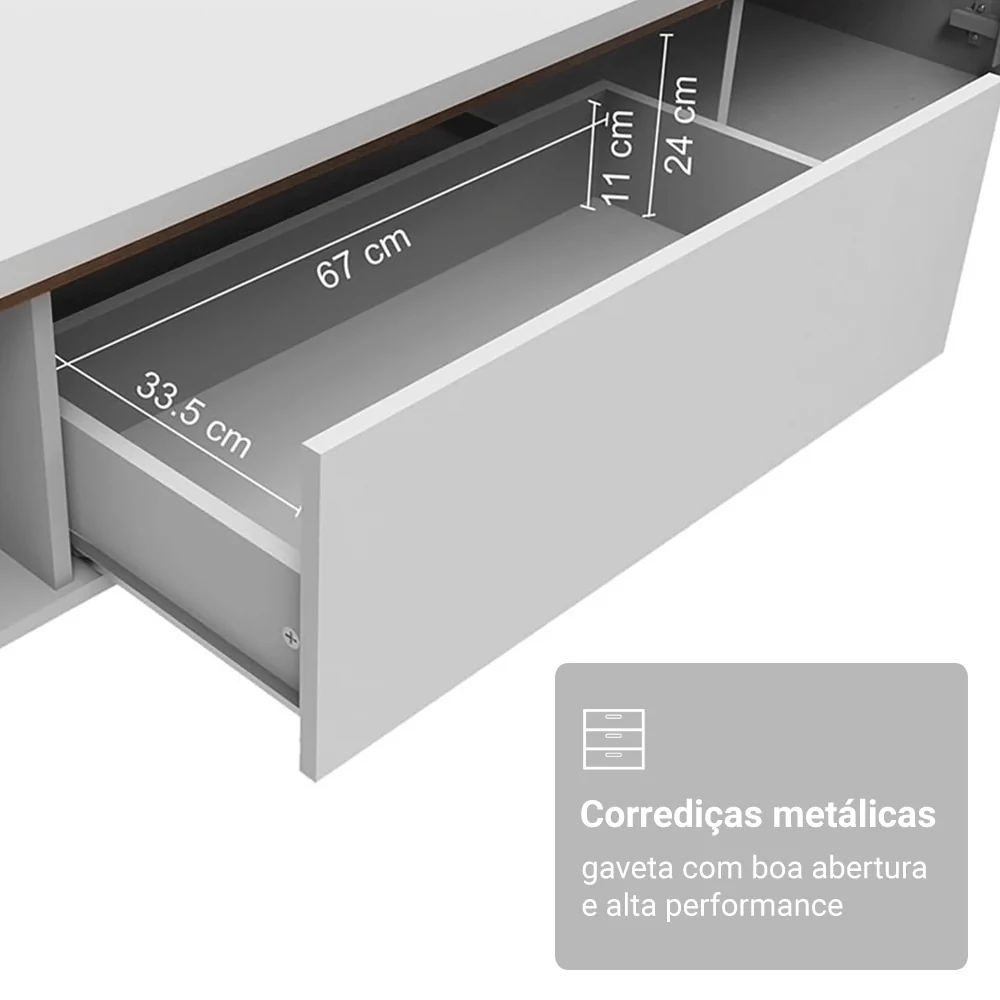 Rack para TV até 80 Polegadas 180cm 2 Portas 1 Gaveta Branco/Rustic Doha Madesa - Image 8