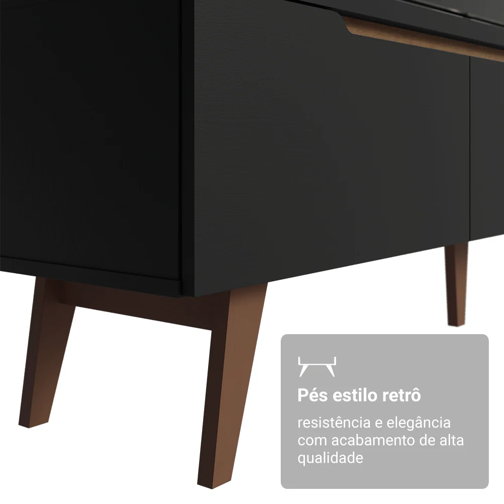 Rack para TV até 80 Polegadas 180cm 2 Portas 1 Gaveta Preto/Rustic Doha Madesa - Image 6