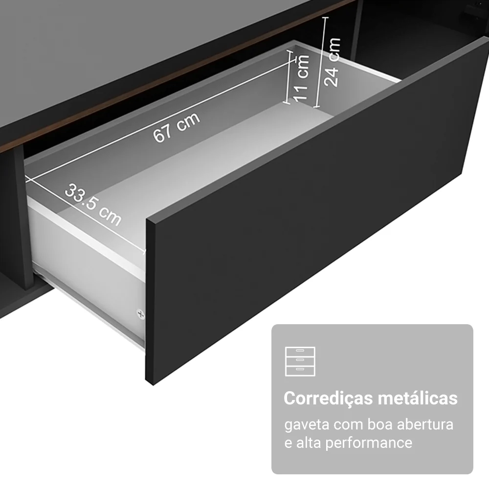 Rack para TV até 80 Polegadas 180cm 2 Portas 1 Gaveta Preto/Rustic Doha Madesa - Image 8
