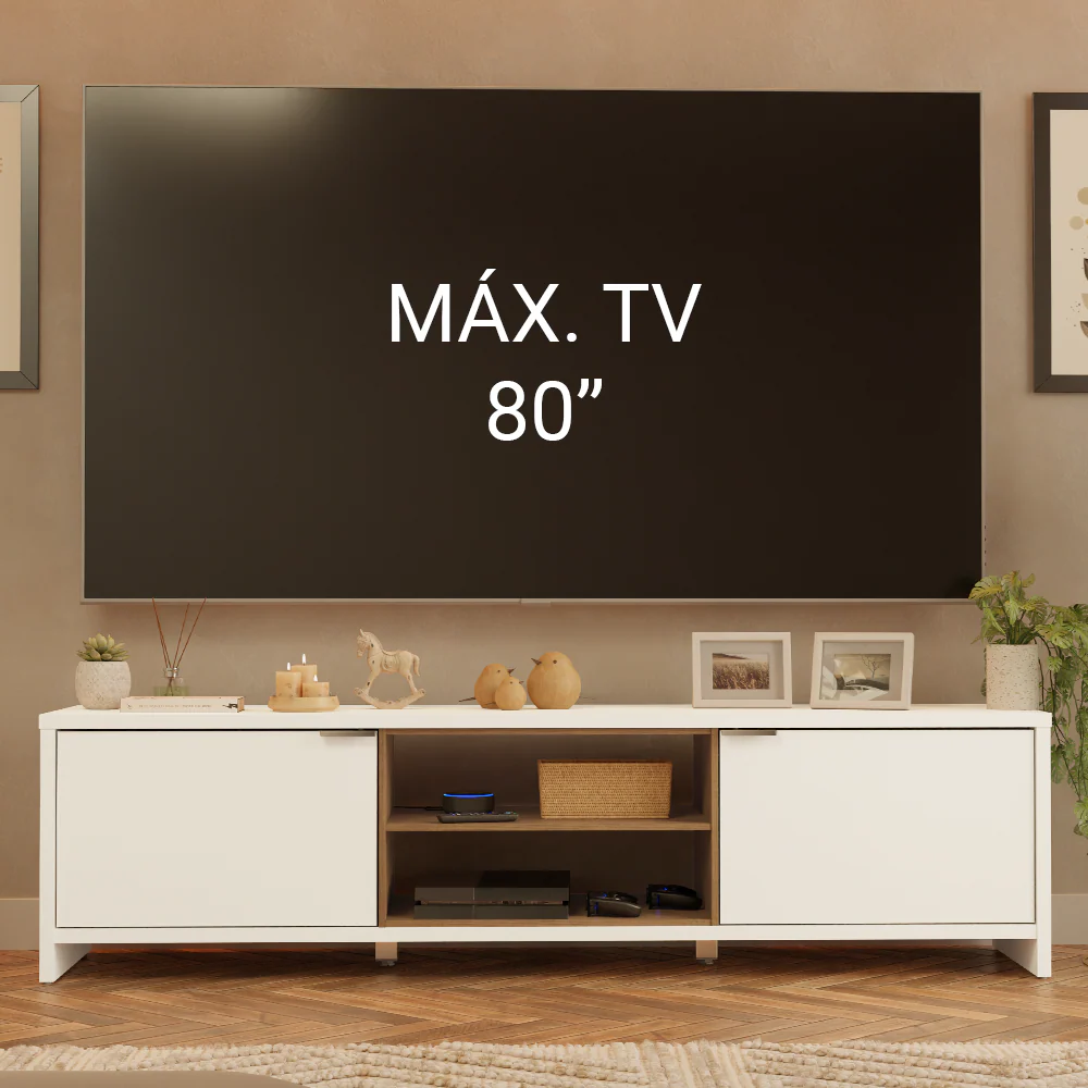 Rack para TV até 80 Polegadas 180cm 2 Portas Branco/Rustic Linz Madesa - Image 4