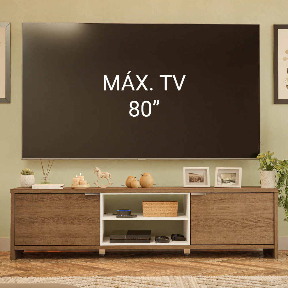 Rack para TV até 80 Polegadas 180cm 2 Portas Rustic/Branco Linz Madesa - Image 4