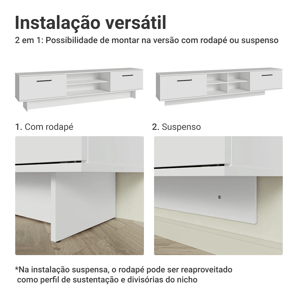 Rack para TV até 80 Polegadas 218 cm 2 Portas Branco Agata Madesa - Image 6