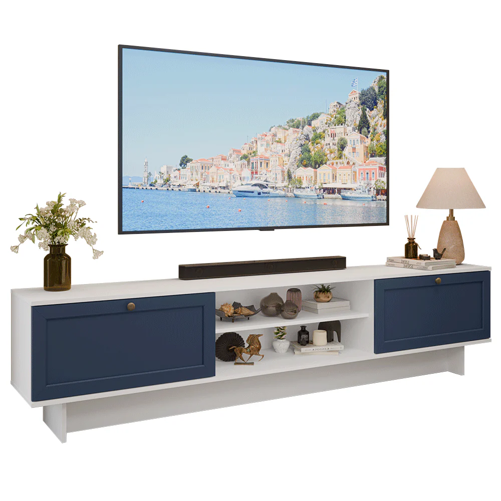Rack para TV até 80 Polegadas 218 cm 2 Portas Branco/Azul Vik Madesa - Image 2