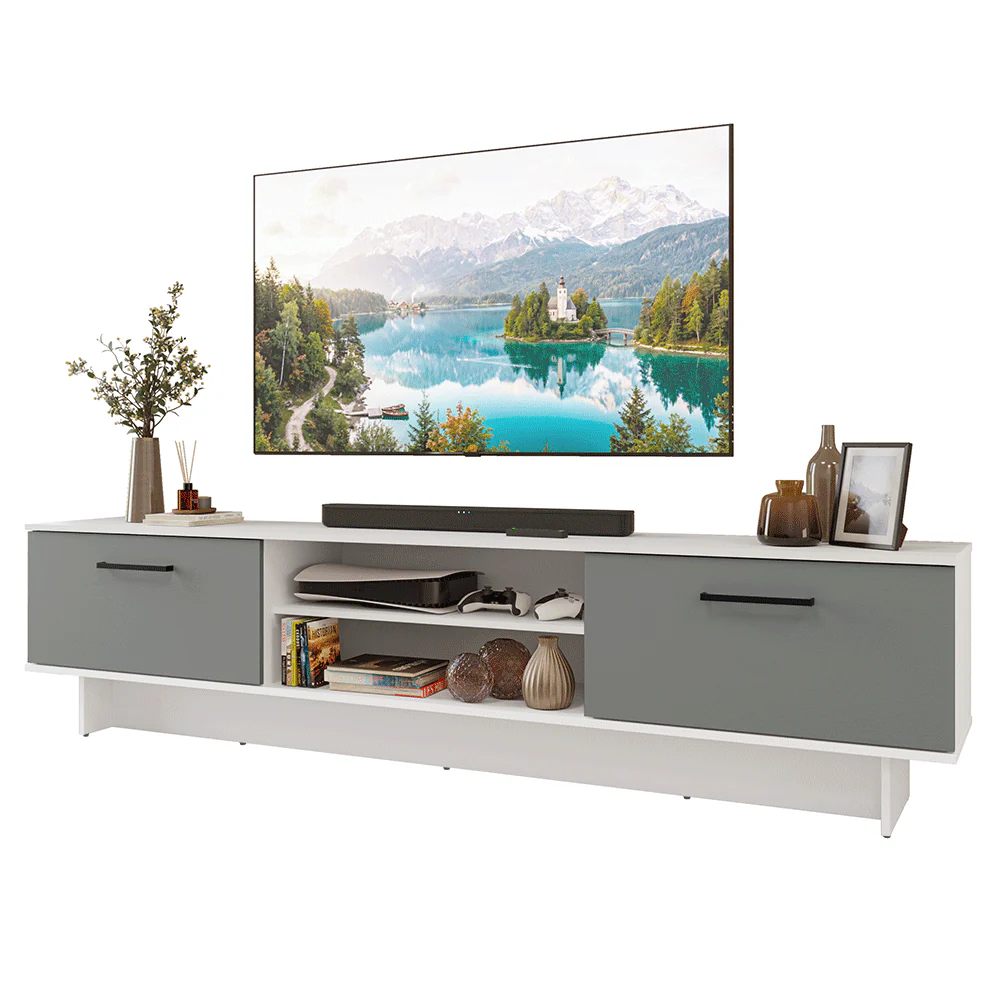Rack para TV até 80 Polegadas 218 cm 2 Portas Branco/Cinza Agata Madesa - Image 2