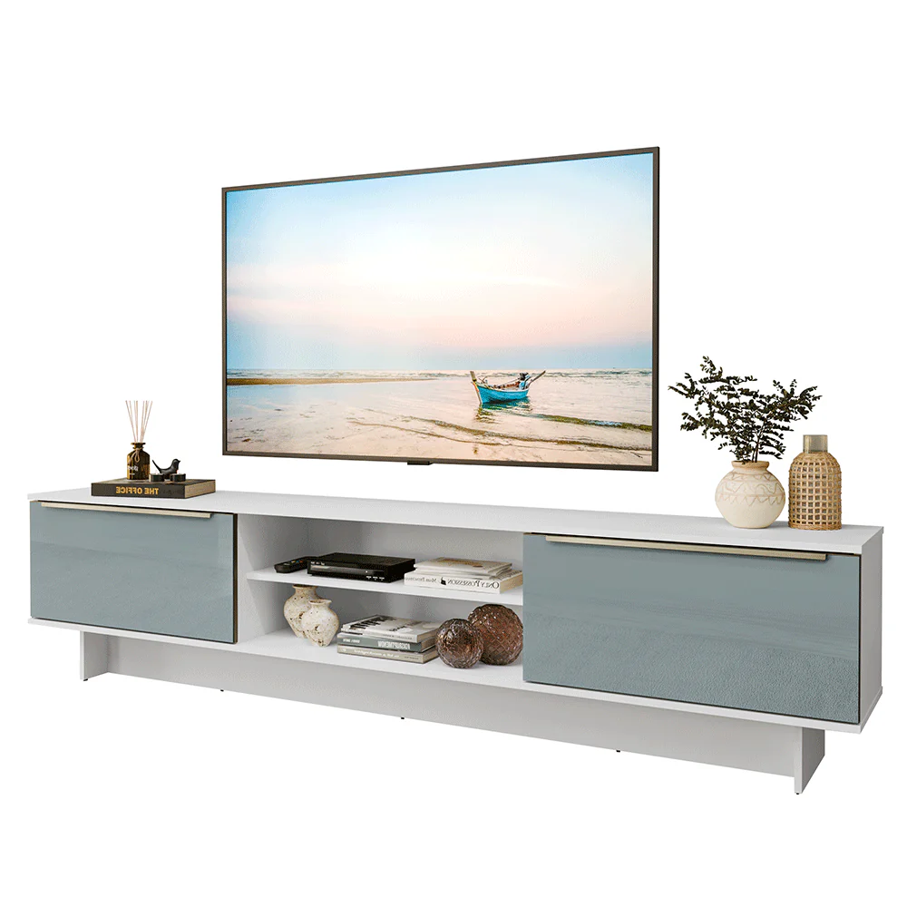 Rack para TV até 80 Polegadas 218 cm 2 Portas Branco/Cinza Lux Madesa - Image 2