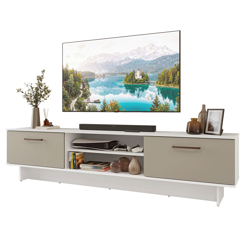 Rack para TV até 80 Polegadas 218 cm 2 Portas Branco/Crema Agata Madesa - Image 2
