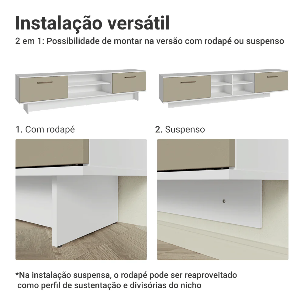 Rack para TV até 80 Polegadas 218 cm 2 Portas Branco/Crema Agata Madesa - Image 6