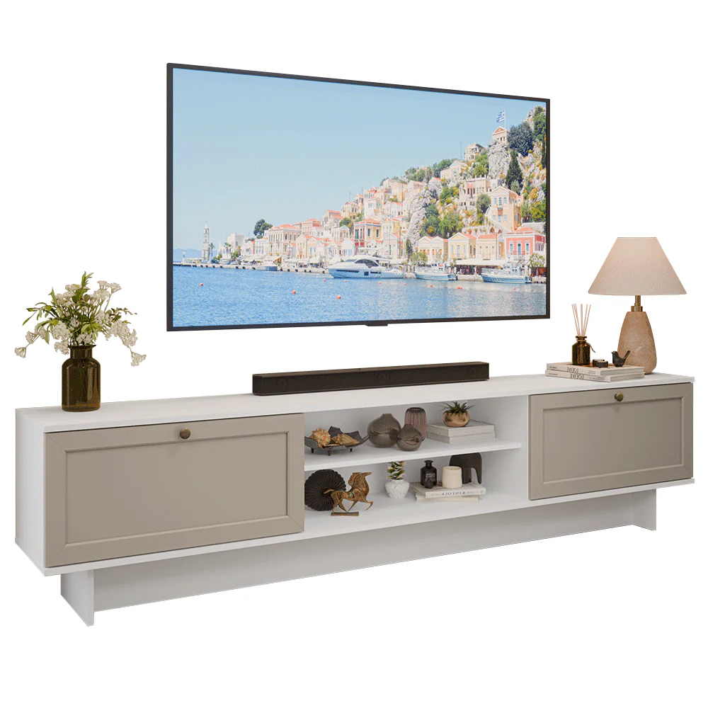 Rack para TV até 80 Polegadas 218 cm 2 Portas Branco/Crema Vik Madesa - Image 2
