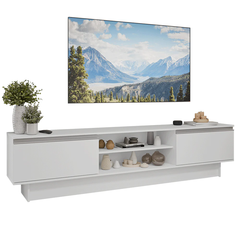 Rack para TV até 80 Polegadas 218 cm 2 Portas Branco Glamy Madesa - Image 2