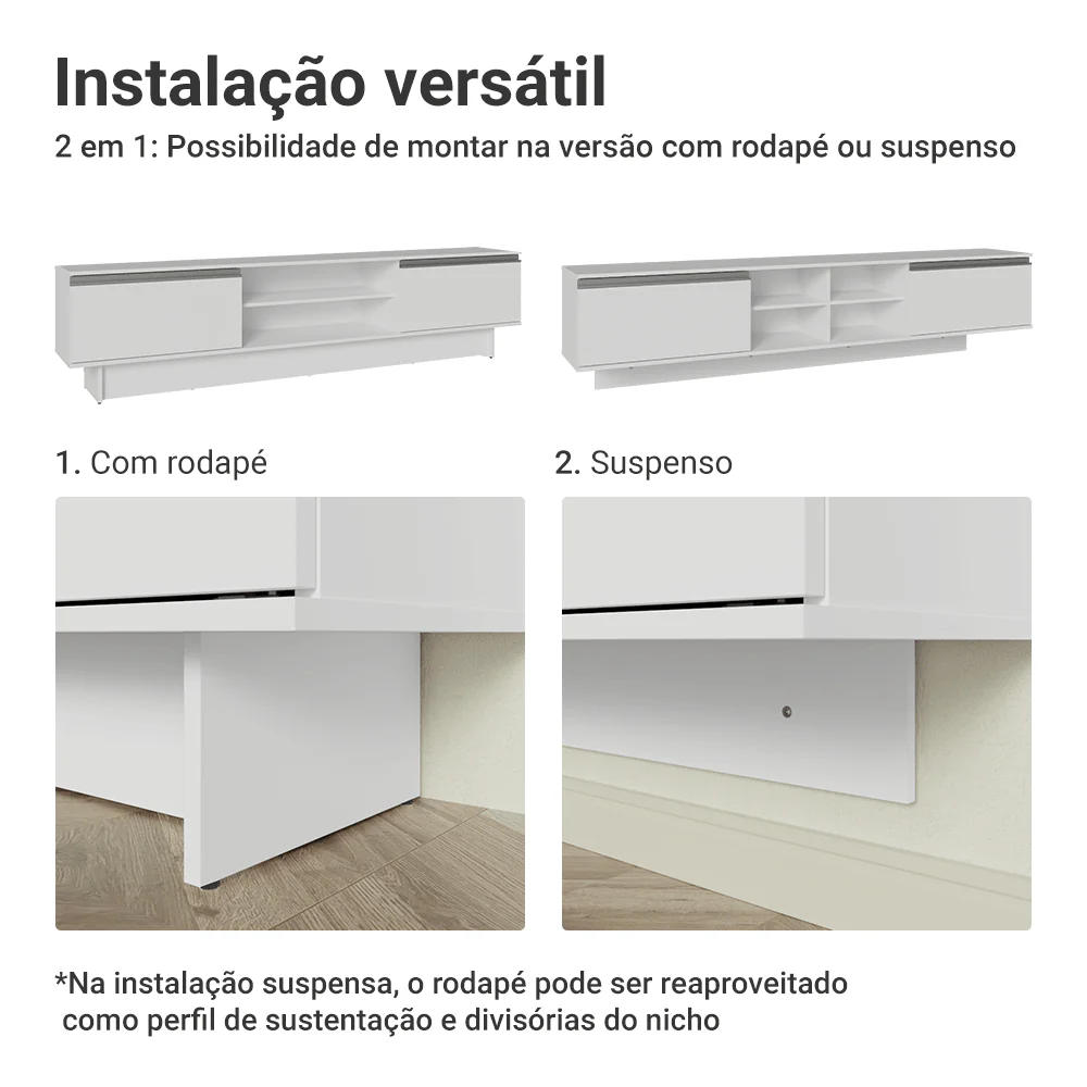 Rack para TV até 80 Polegadas 218 cm 2 Portas Branco Glamy Madesa - Image 9